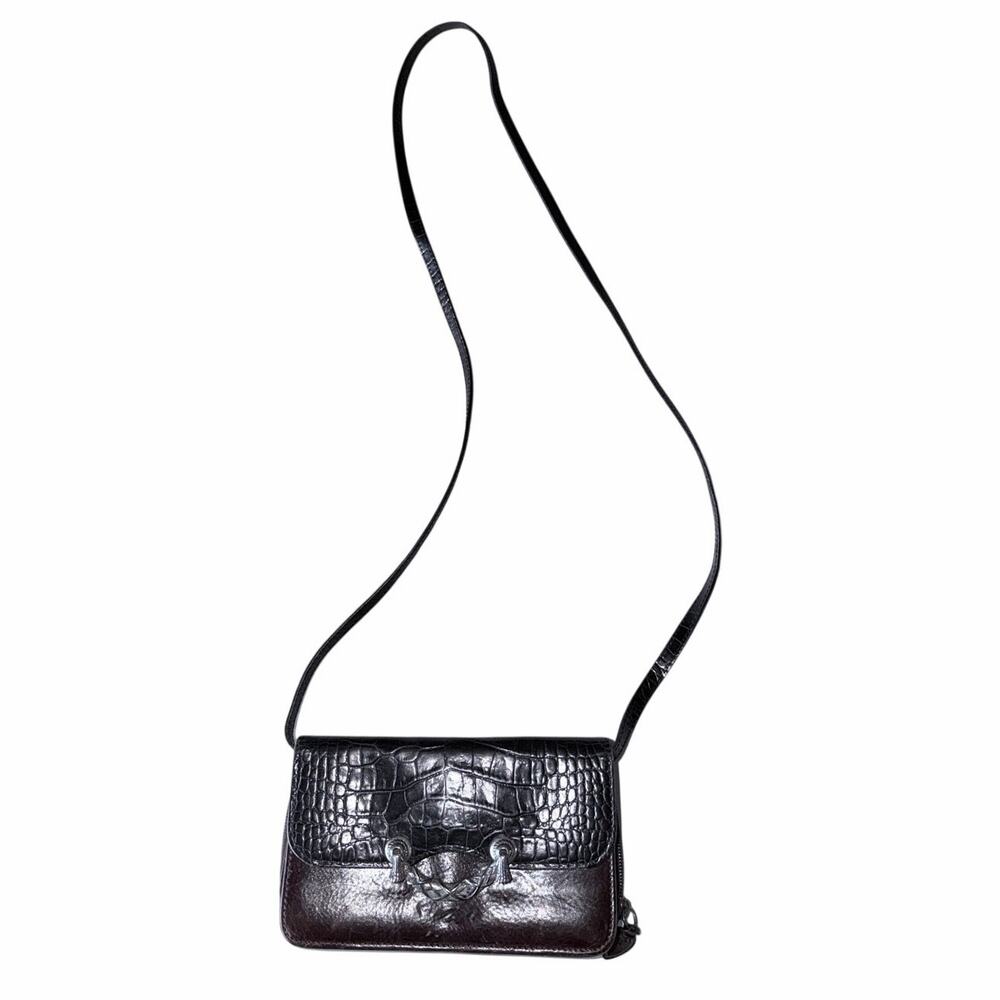Vintage Brighton black and brown leather small bag purse crossbody croc embossed